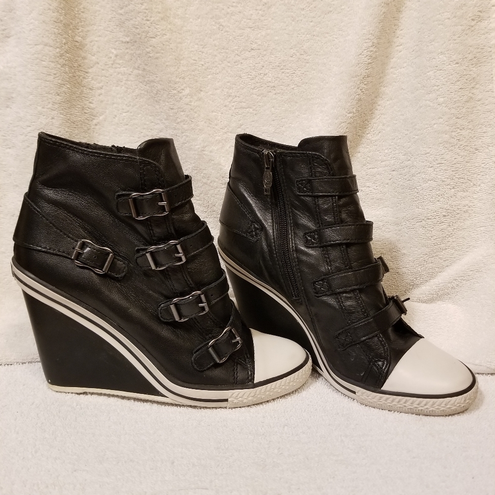 Ash Leather Wedge Buckle Sneakers